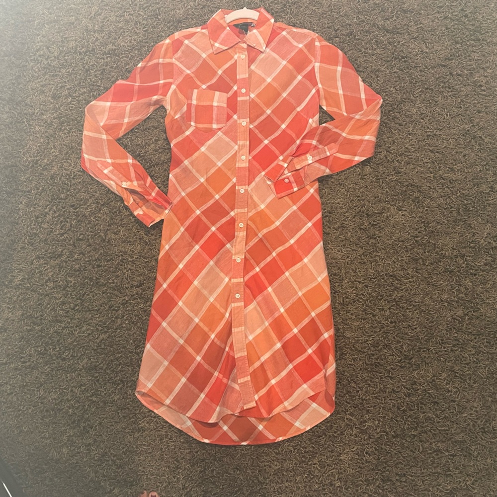 Moda International Victoria Secret orange plaid linen dress